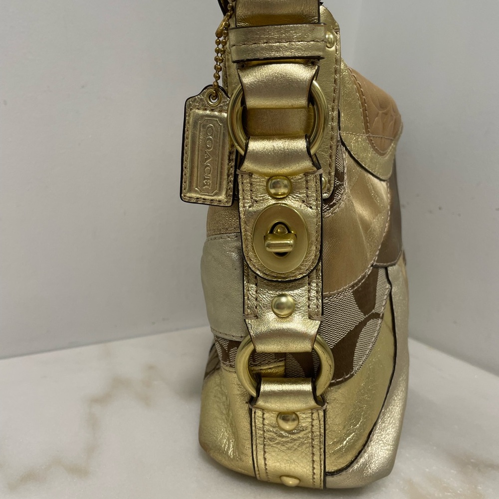 Coach Carly Gold Patchwork Shoulder Bag F14005 EUC - Picture 3 of 15